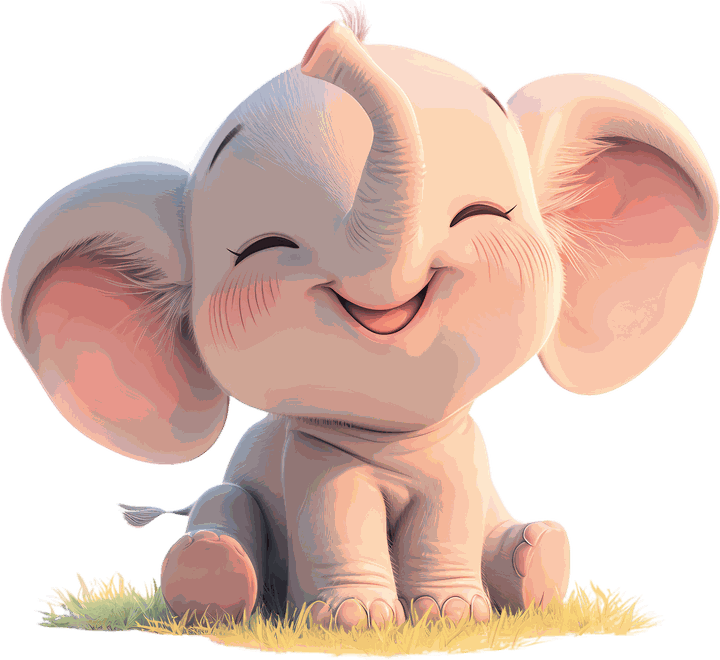A smiling cartoon elephant, the friendly mascot of Violets' Orchids School
