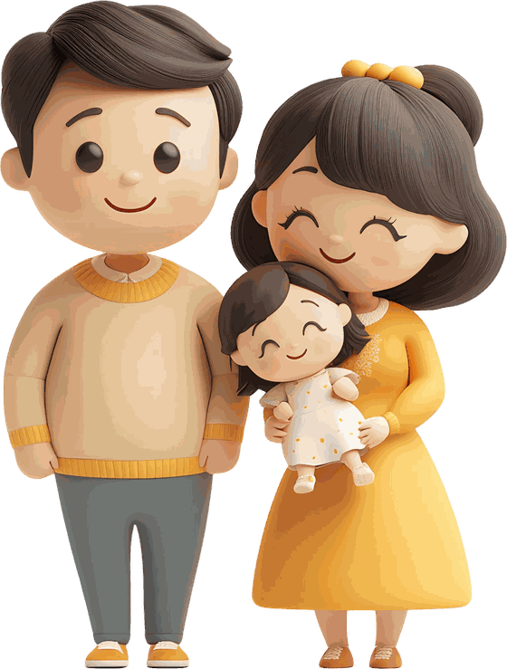 An illustration of a family with a young child